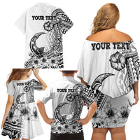 Ia Orana Tahiti Personalised Family Matching Off Shoulder Short Dress and Hawaiian Shirt French Polynesia Hook Tattoo Special White Color LT9 - Polynesian Pride