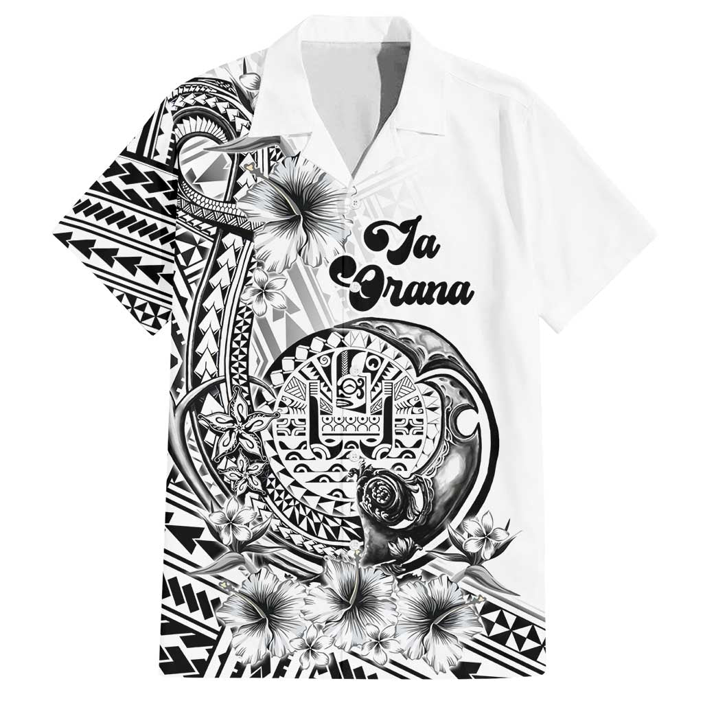Ia Orana Tahiti Personalised Family Matching Off Shoulder Short Dress and Hawaiian Shirt French Polynesia Hook Tattoo Special White Color LT9 Dad's Shirt - Short Sleeve White - Polynesian Pride
