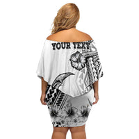 Ia Orana Tahiti Personalised Family Matching Off Shoulder Short Dress and Hawaiian Shirt French Polynesia Hook Tattoo Special White Color LT9 - Polynesian Pride