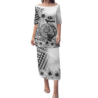 Ia Orana Tahiti Personalised Family Matching Puletasi Dress and Hawaiian Shirt French Polynesia Hook Tattoo Special White Color LT9 Mom's Dress White - Polynesian Pride
