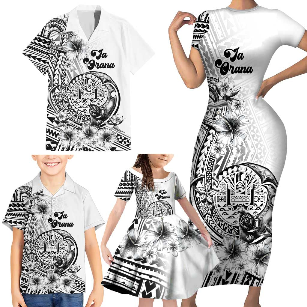 Ia Orana Tahiti Personalised Family Matching Short Sleeve Bodycon Dress and Hawaiian Shirt French Polynesia Hook Tattoo Special White Color LT9 - Polynesian Pride