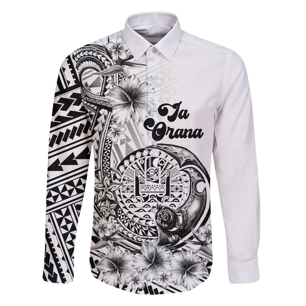 Ia Orana Tahiti Personalised Family Matching Short Sleeve Bodycon Dress and Hawaiian Shirt French Polynesia Hook Tattoo Special White Color LT9 Dad's Shirt - Long Sleeve White - Polynesian Pride