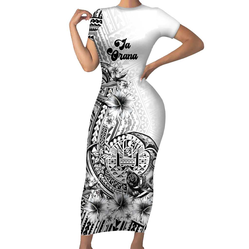 Ia Orana Tahiti Personalised Family Matching Short Sleeve Bodycon Dress and Hawaiian Shirt French Polynesia Hook Tattoo Special White Color LT9 Mom's Dress White - Polynesian Pride
