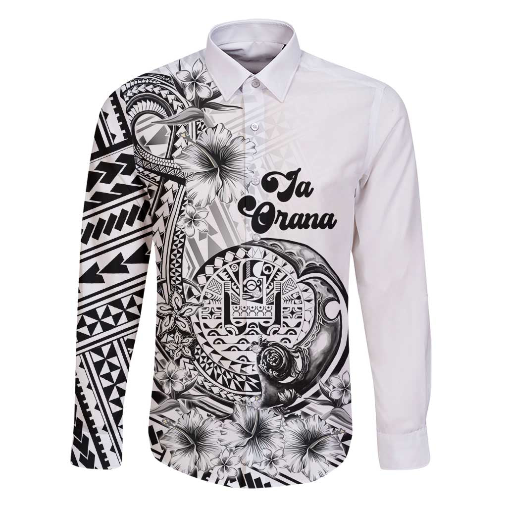 Ia Orana Tahiti Personalised Family Matching Summer Maxi Dress and Hawaiian Shirt French Polynesia Hook Tattoo Special White Color LT9 Dad's Shirt - Long Sleeve White - Polynesian Pride