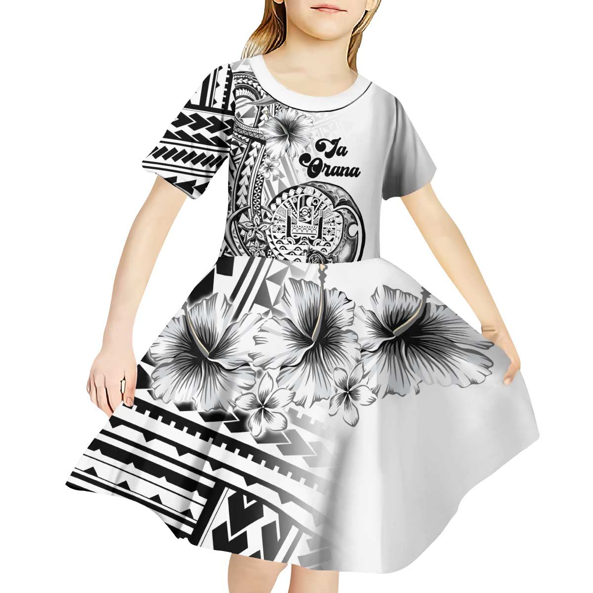 Ia Orana Tahiti Personalised Kid Short Sleeve Dress French Polynesia Hook Tattoo Special White Color LT9 - Polynesian Pride