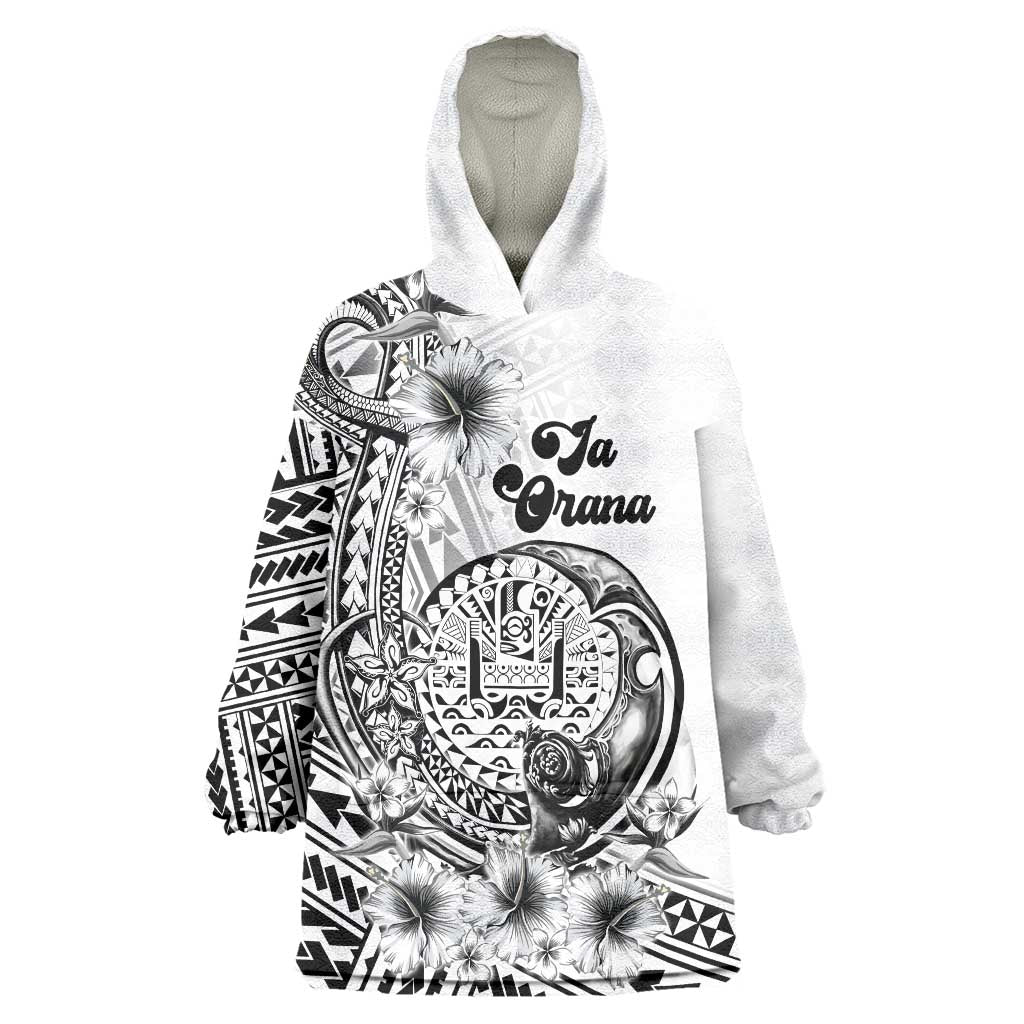 Ia Orana Tahiti Personalised Wearable Blanket Hoodie French Polynesia Hook Tattoo Special White Color LT9 One Size White - Polynesian Pride
