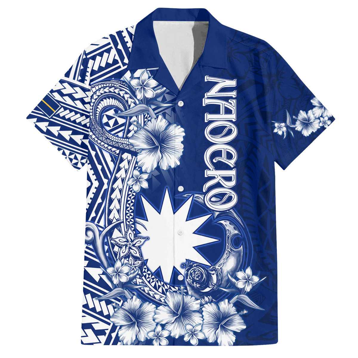 Nauru Independence Personalised Family Matching Summer Maxi Dress and Hawaiian Shirt Naoero Hook Tattoo Special Polynesian Pattern LT9 Dad's Shirt - Short Sleeve Blue - Polynesian Pride