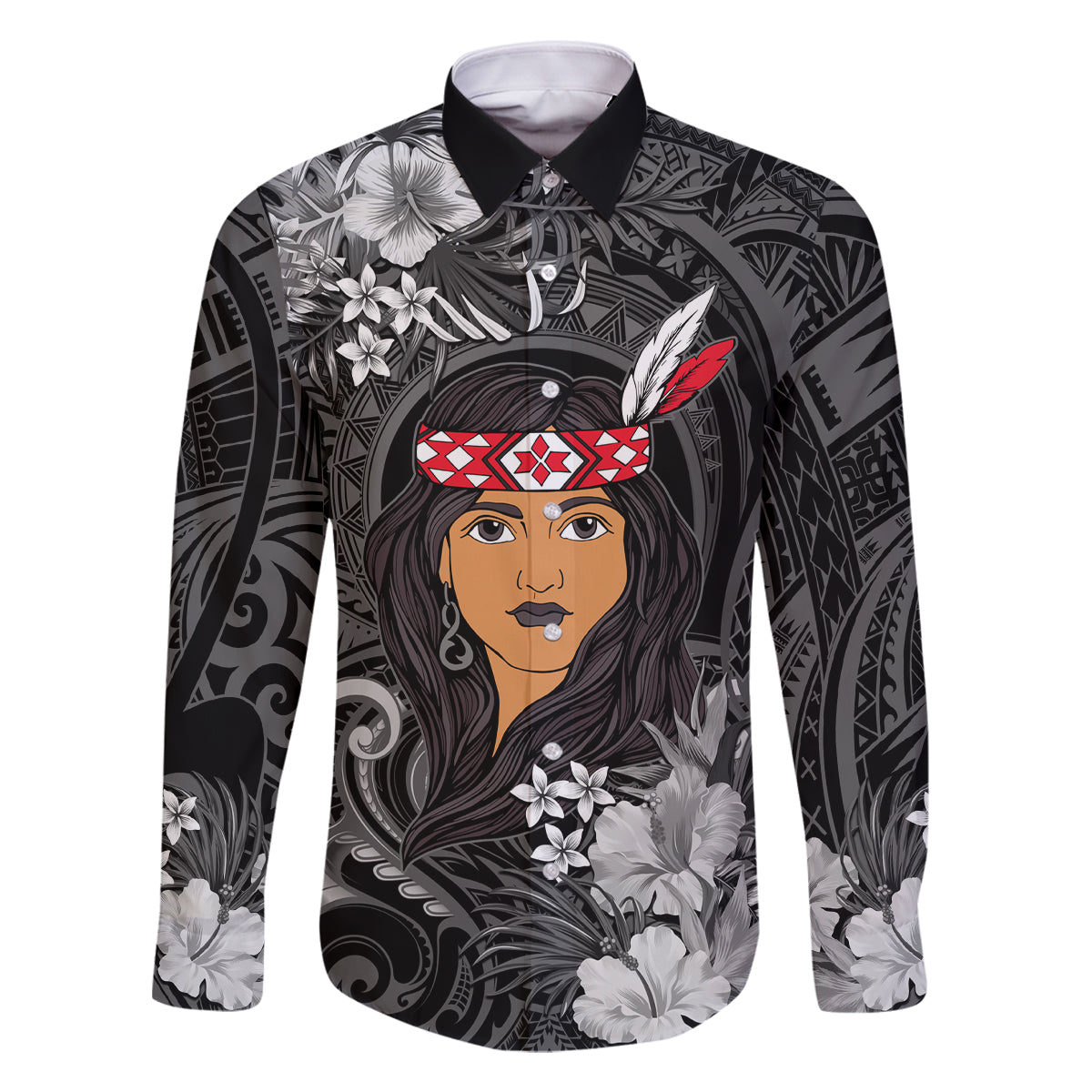New Zealand Custom Women's Day Family Matching Off Shoulder Short Dress and Hawaiian Shirt Maori Girl Feathers of Hope - Black LT9 Dad's Shirt - Long Sleeve Black - Polynesian Pride