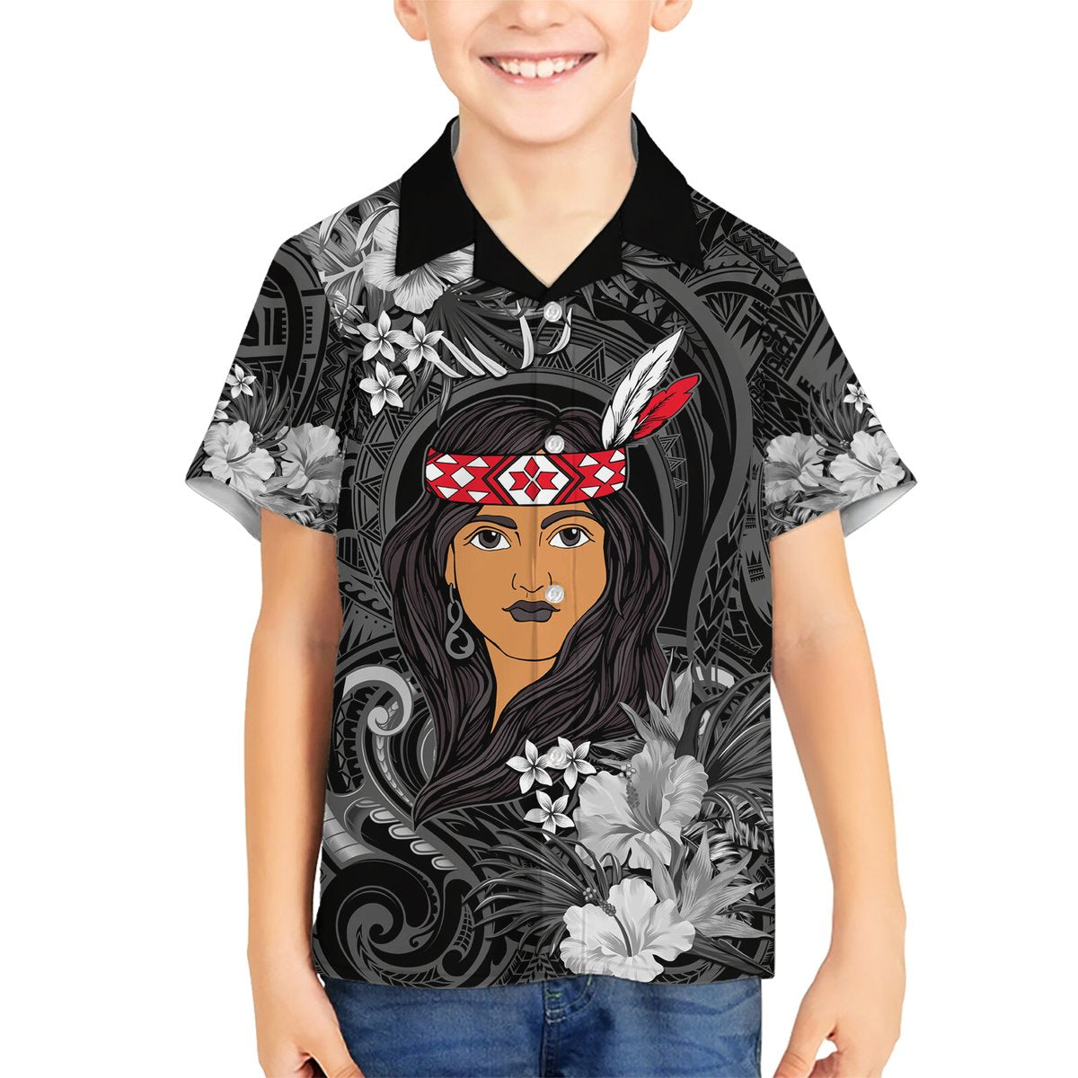 New Zealand Custom Women's Day Hawaiian Shirt Maori Girl Feathers of Hope - Black LT9 - Polynesian Pride