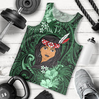 New Zealand Custom Women's Day Men Tank Top Maori Girl Feathers of Hope - Green LT9 - Polynesian Pride