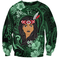 New Zealand Custom Women's Day Sweatshirt Maori Girl Feathers of Hope - Green LT9 Unisex Green - Polynesian Pride