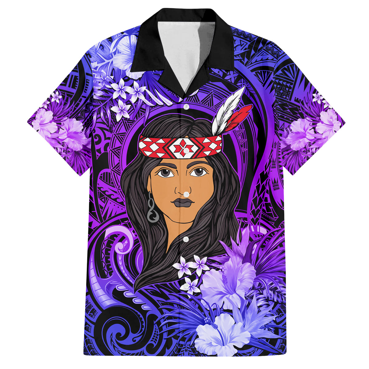 New Zealand Custom Women's Day Family Matching Long Sleeve Bodycon Dress and Hawaiian Shirt Maori Girl Feathers of Hope - Purple LT9 Dad's Shirt - Short Sleeve Purple - Polynesian Pride