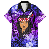 New Zealand Custom Women's Day Family Matching Long Sleeve Bodycon Dress and Hawaiian Shirt Maori Girl Feathers of Hope - Purple LT9 Dad's Shirt - Short Sleeve Purple - Polynesian Pride