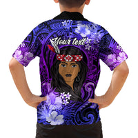 New Zealand Custom Women's Day Family Matching Summer Maxi Dress and Hawaiian Shirt Maori Girl Feathers of Hope - Purple LT9 - Polynesian Pride