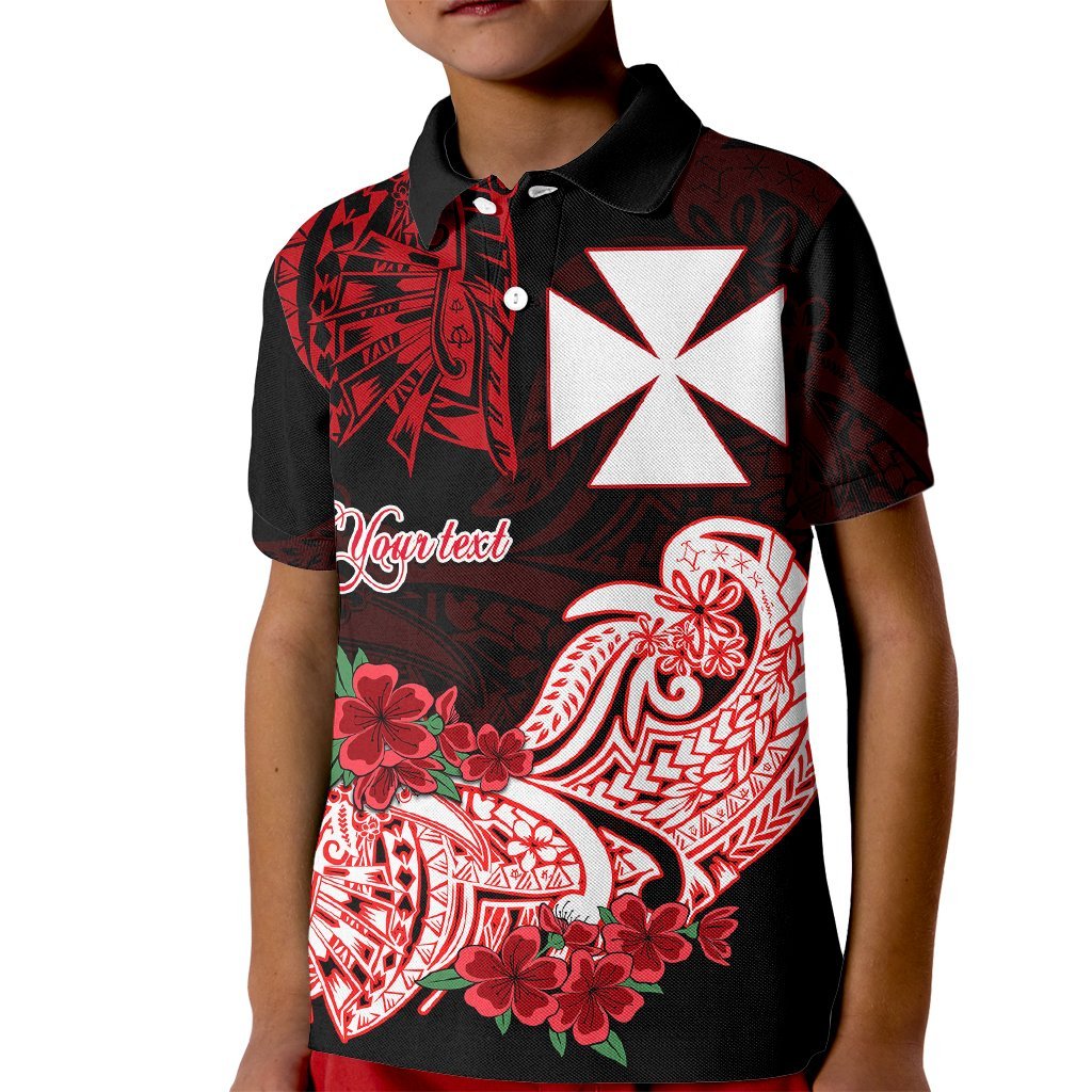 (Custom Personalised) Wallis et Futuna Kid Polo Shirt Polynesian Floral Tribal LT9 Kid Black - Polynesian Pride
