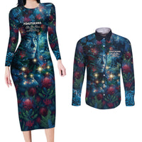 New Zealand Matariki Pohutukawa Couples Matching Long Sleeve Bodycon Dress and Long Sleeve Button Shirt Te Mauri te Ora LT9 Art - Polynesian Pride