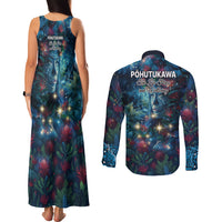 New Zealand Matariki Pohutukawa Couples Matching Tank Maxi Dress and Long Sleeve Button Shirt Te Mauri te Ora LT9 - Polynesian Pride