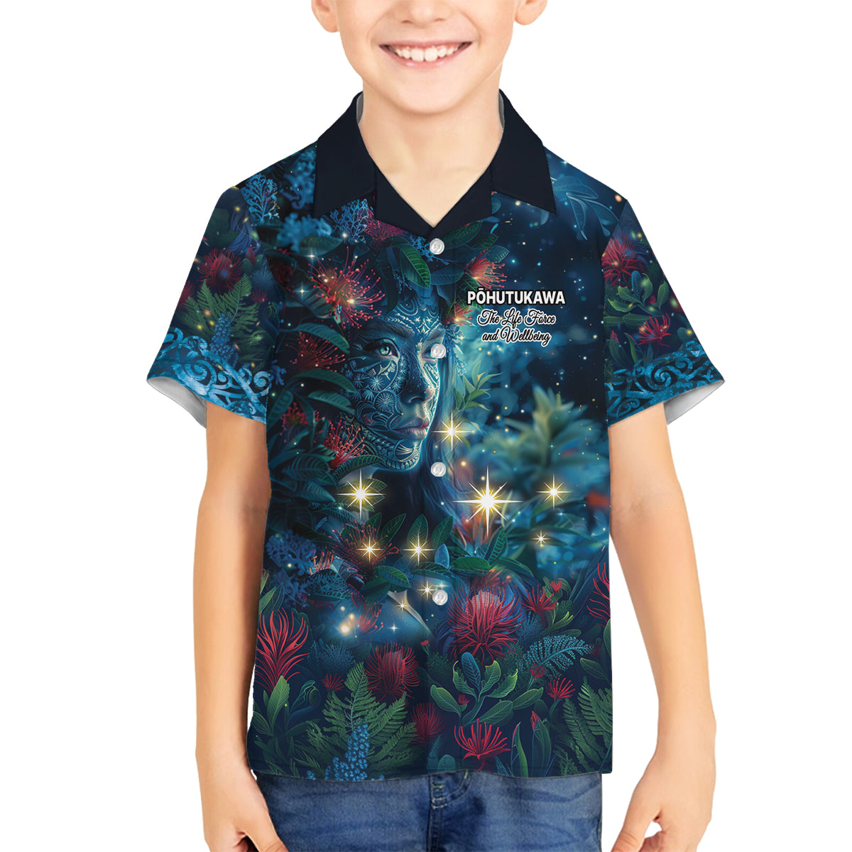 New Zealand Matariki Pohutukawa Family Matching Off Shoulder Short Dress and Hawaiian Shirt Te Mauri te Ora LT9 Son's Shirt Art - Polynesian Pride