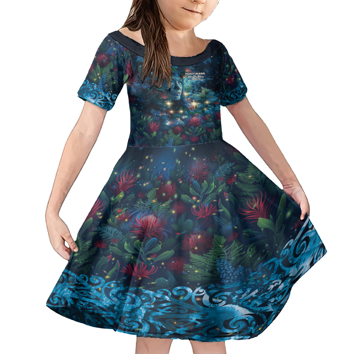 New Zealand Matariki Pohutukawa Family Matching Tank Maxi Dress and Hawaiian Shirt Te Mauri te Ora LT9 Daughter's Dress Art - Polynesian Pride