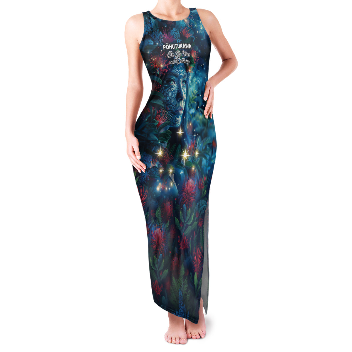 New Zealand Matariki Pohutukawa Family Matching Tank Maxi Dress and Hawaiian Shirt Te Mauri te Ora LT9 Mom's Dress Art - Polynesian Pride