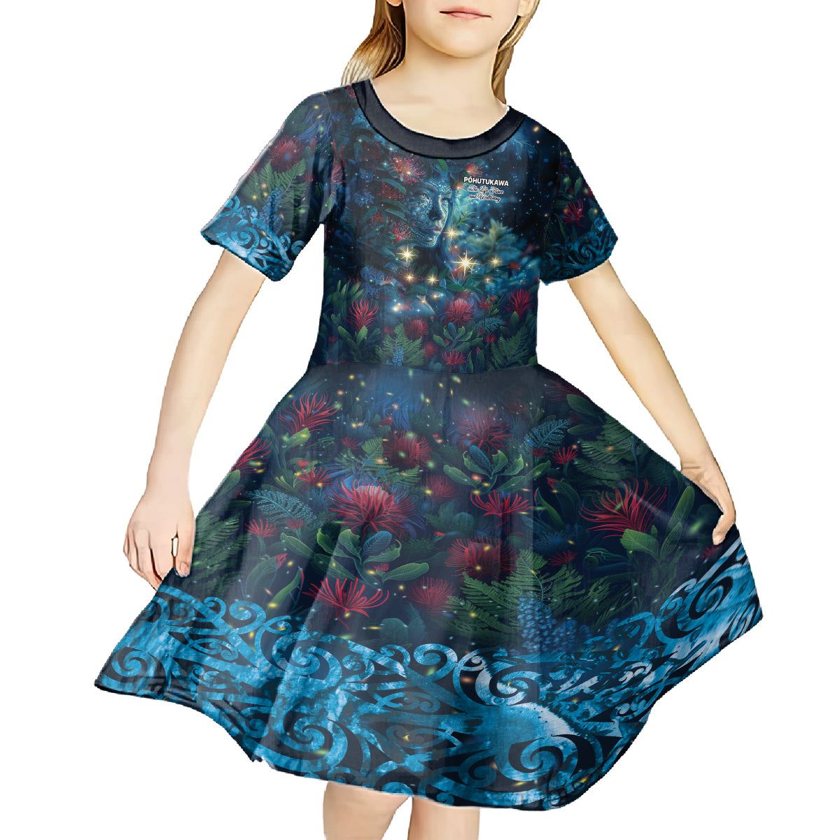 New Zealand Matariki Pohutukawa Kid Short Sleeve Dress Te Mauri te Ora LT9 - Polynesian Pride