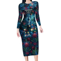 New Zealand Matariki Pohutukawa Long Sleeve Bodycon Dress Te Mauri te Ora LT9 Long Dress Art - Polynesian Pride