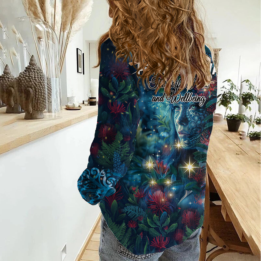 New Zealand Matariki Pohutukawa Women Casual Shirt Te Mauri te Ora LT9 - Polynesian Pride