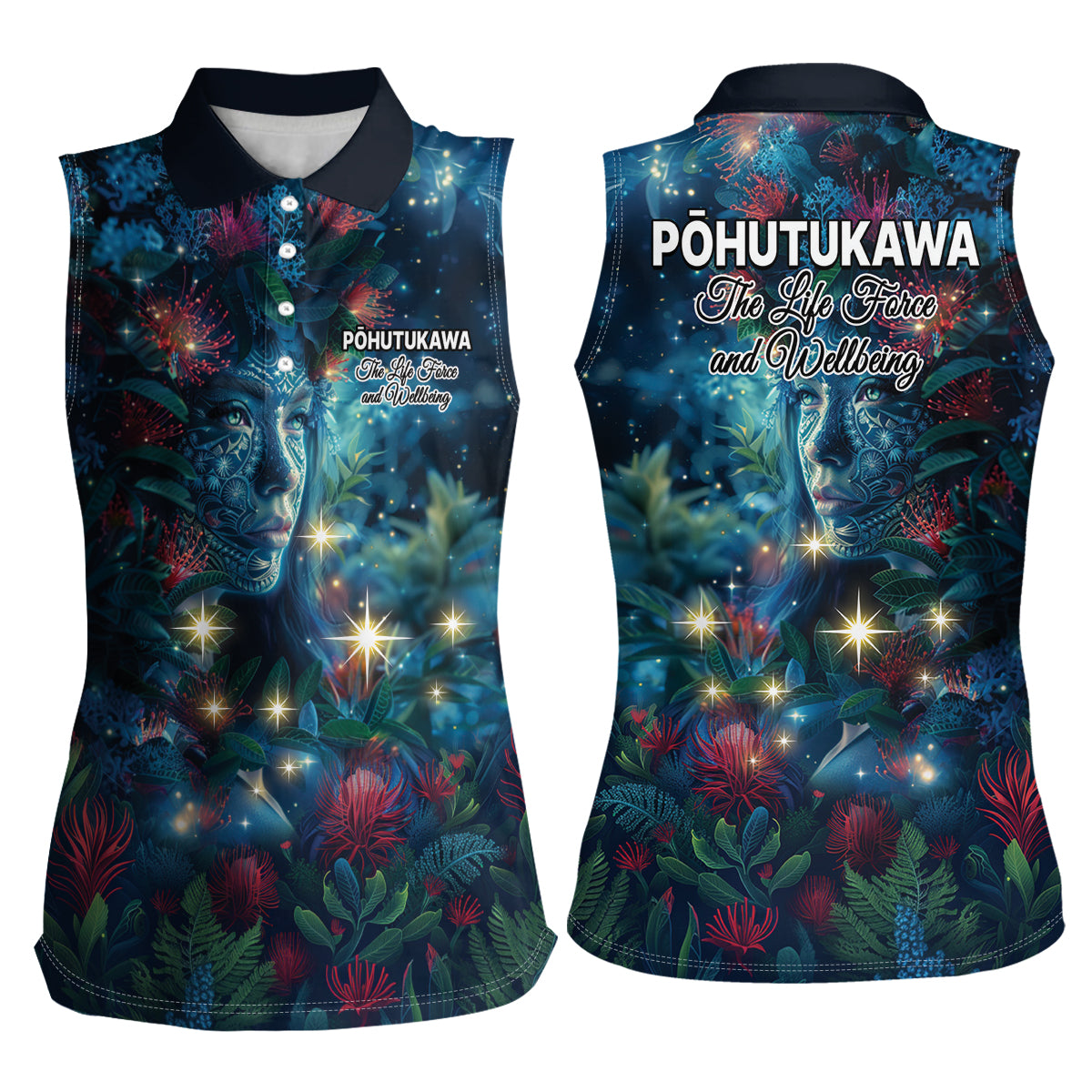 New Zealand Matariki Pohutukawa Women Sleeveless Polo Shirt Te Mauri te Ora LT9 - Polynesian Pride