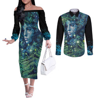 New Zealand Matariki Tupuanuku Couples Matching Off The Shoulder Long Sleeve Dress and Long Sleeve Button Shirt Te W o te Hauhake LT9 Art - Polynesian Pride