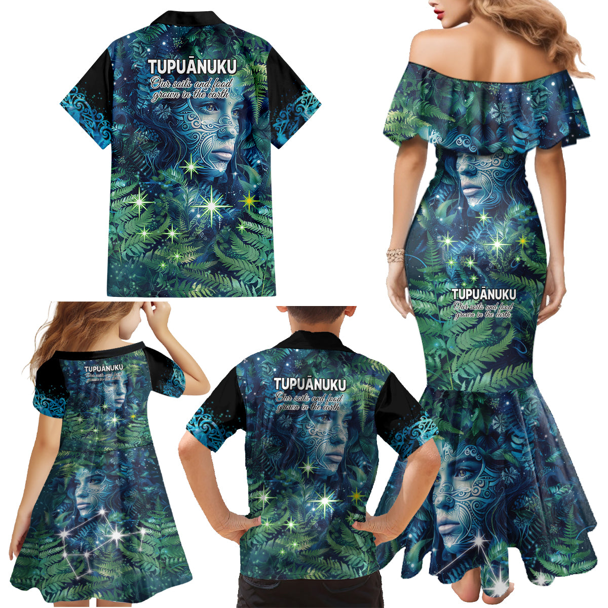 New Zealand Matariki Tupuanuku Family Matching Mermaid Dress and Hawaiian Shirt Te W o te Hauhake LT9 - Polynesian Pride