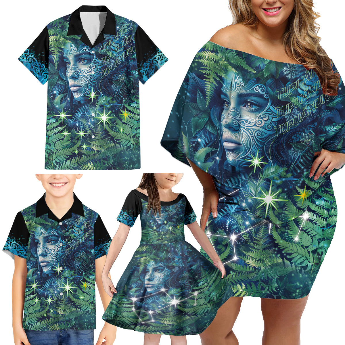 New Zealand Matariki Tupuanuku Family Matching Off Shoulder Short Dress and Hawaiian Shirt Te W o te Hauhake LT9 - Polynesian Pride