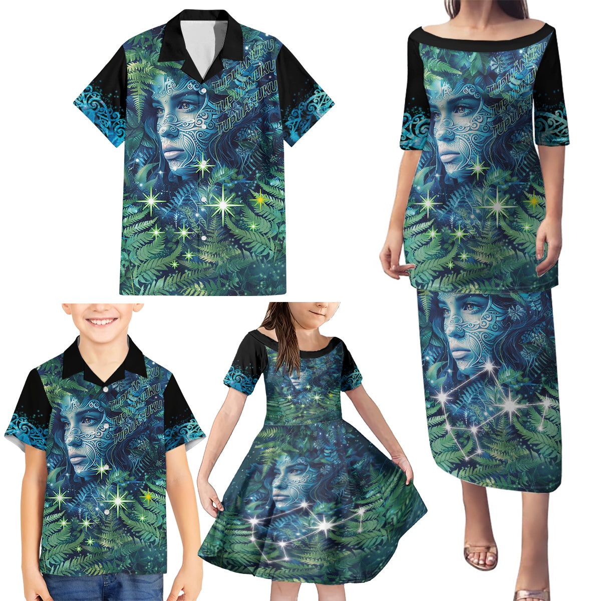 New Zealand Matariki Tupuanuku Family Matching Puletasi and Hawaiian Shirt Te W o te Hauhake LT9 - Polynesian Pride
