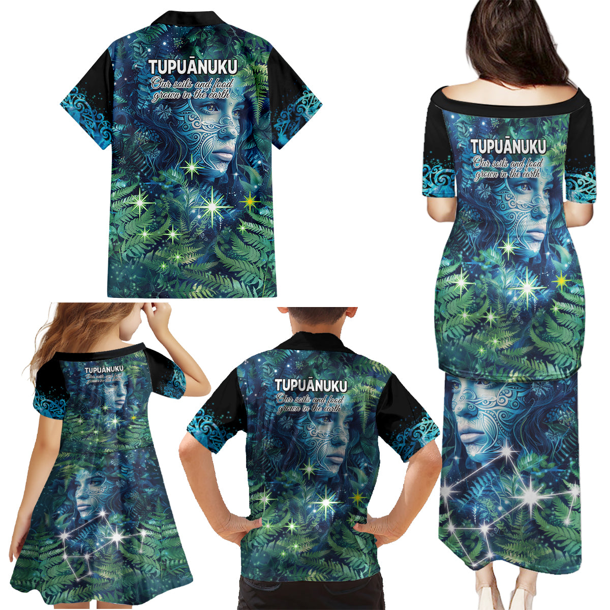 New Zealand Matariki Tupuanuku Family Matching Puletasi and Hawaiian Shirt Te W o te Hauhake LT9 - Polynesian Pride