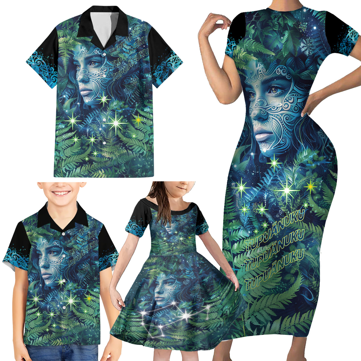 New Zealand Matariki Tupuanuku Family Matching Short Sleeve Bodycon Dress and Hawaiian Shirt Te W o te Hauhake LT9 - Polynesian Pride