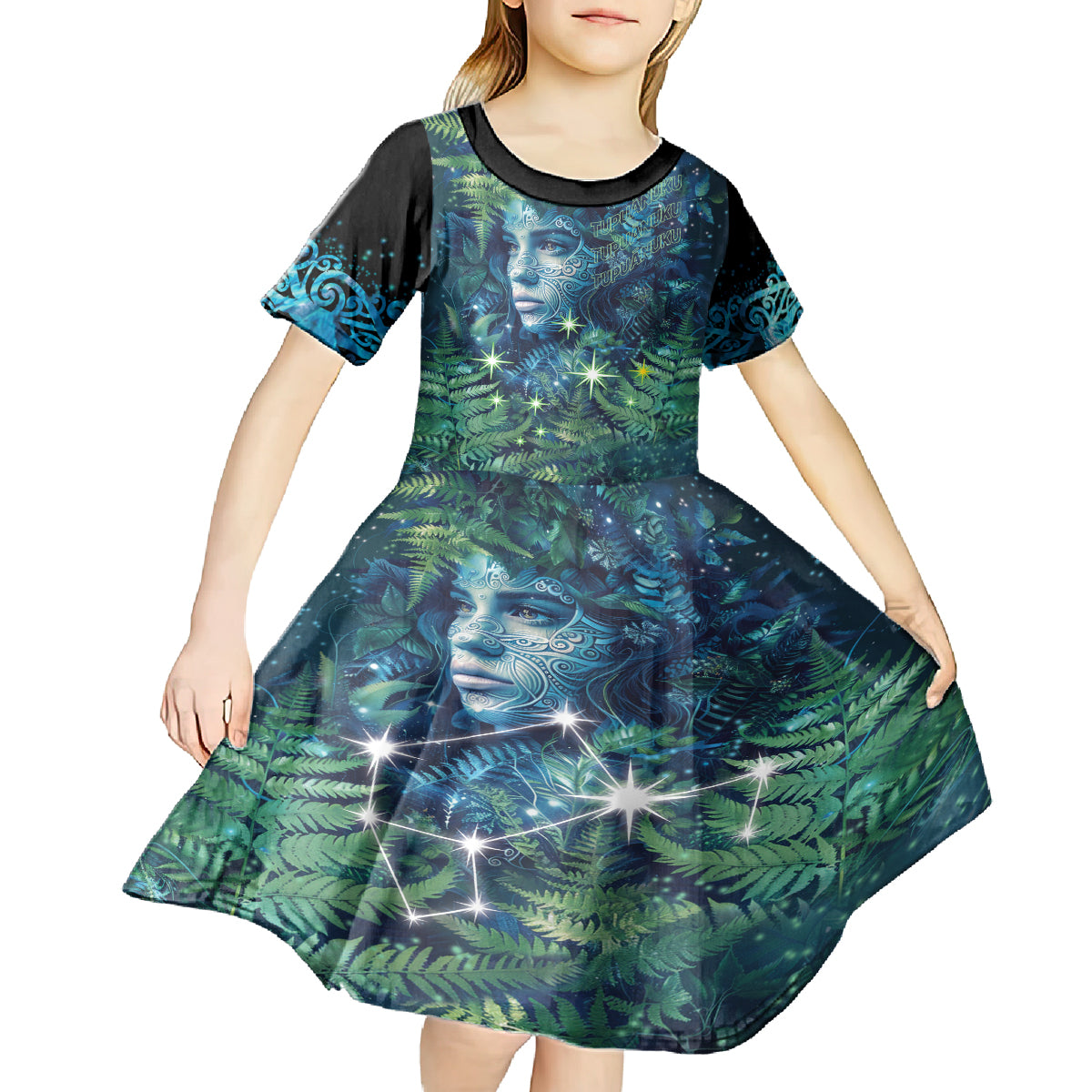 New Zealand Matariki Tupuanuku Kid Short Sleeve Dress Te W o te Hauhake LT9 - Polynesian Pride