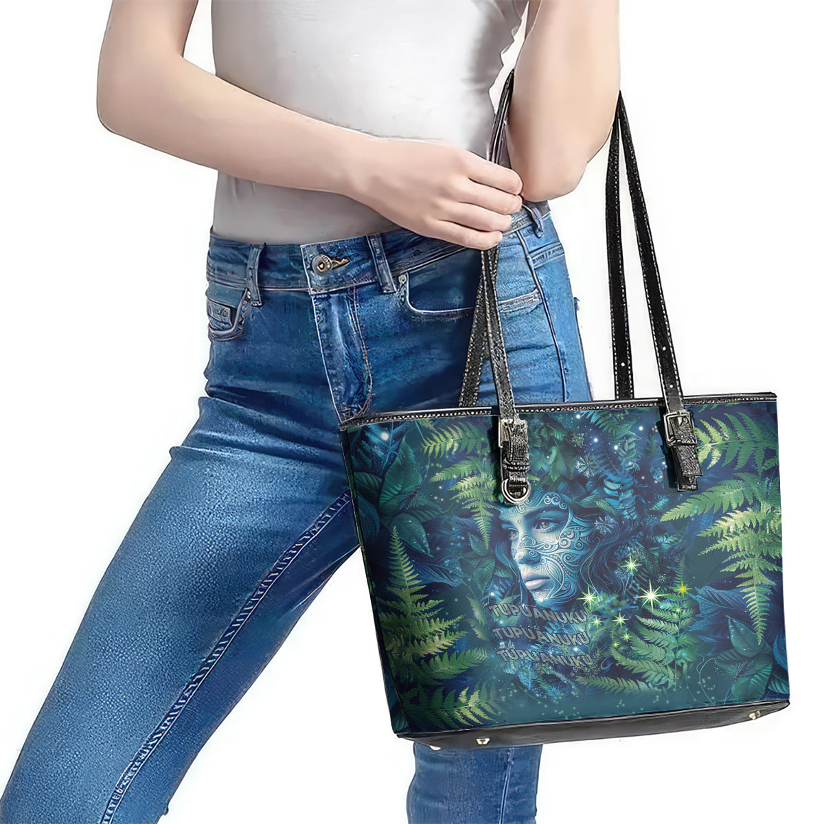 New Zealand Matariki Tupuanuku Leather Tote Bag Te W o te Hauhake LT9 - Polynesian Pride
