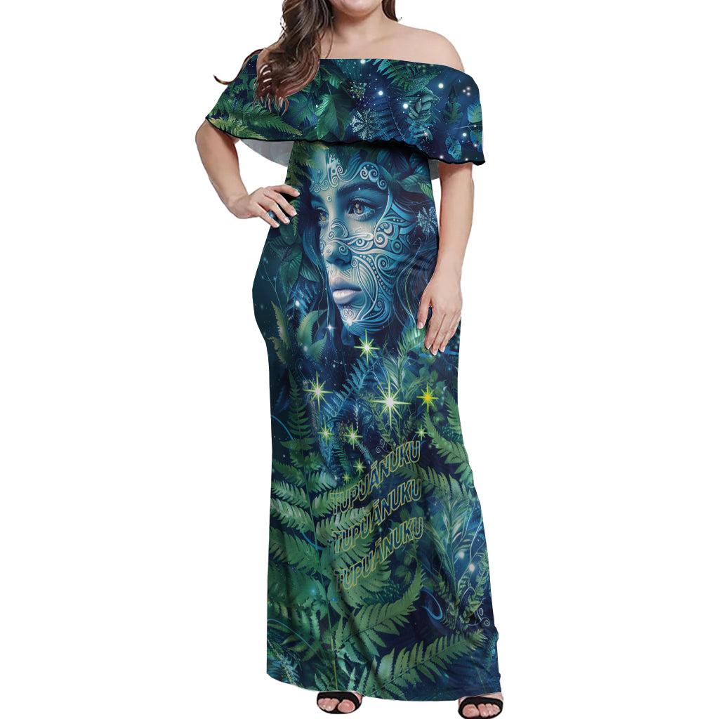 New Zealand Matariki Tupuanuku Off Shoulder Maxi Dress Te W o te Hauhake LT9 Women Art - Polynesian Pride