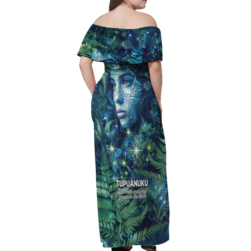 New Zealand Matariki Tupuanuku Off Shoulder Maxi Dress Te W o te Hauhake LT9 - Polynesian Pride