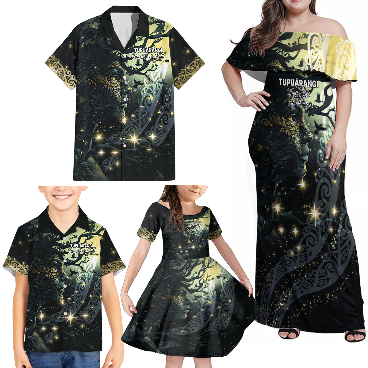New Zealand Matariki Tupuarangi Family Matching Off Shoulder Maxi Dress and Hawaiian Shirt Ng Kai o te Rangi LT9 - Polynesian Pride