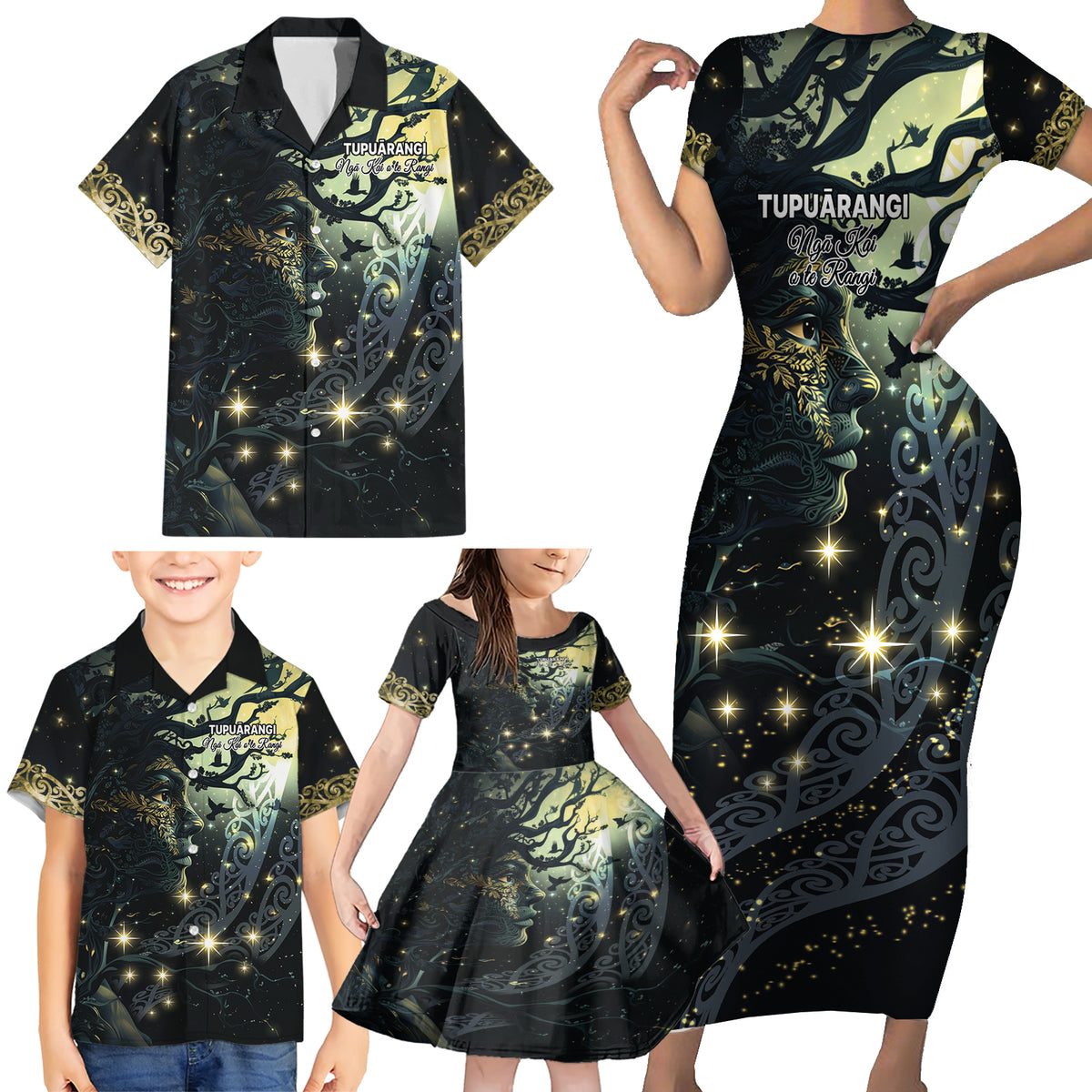 New Zealand Matariki Tupuarangi Family Matching Short Sleeve Bodycon Dress and Hawaiian Shirt Ng Kai o te Rangi LT9 - Polynesian Pride