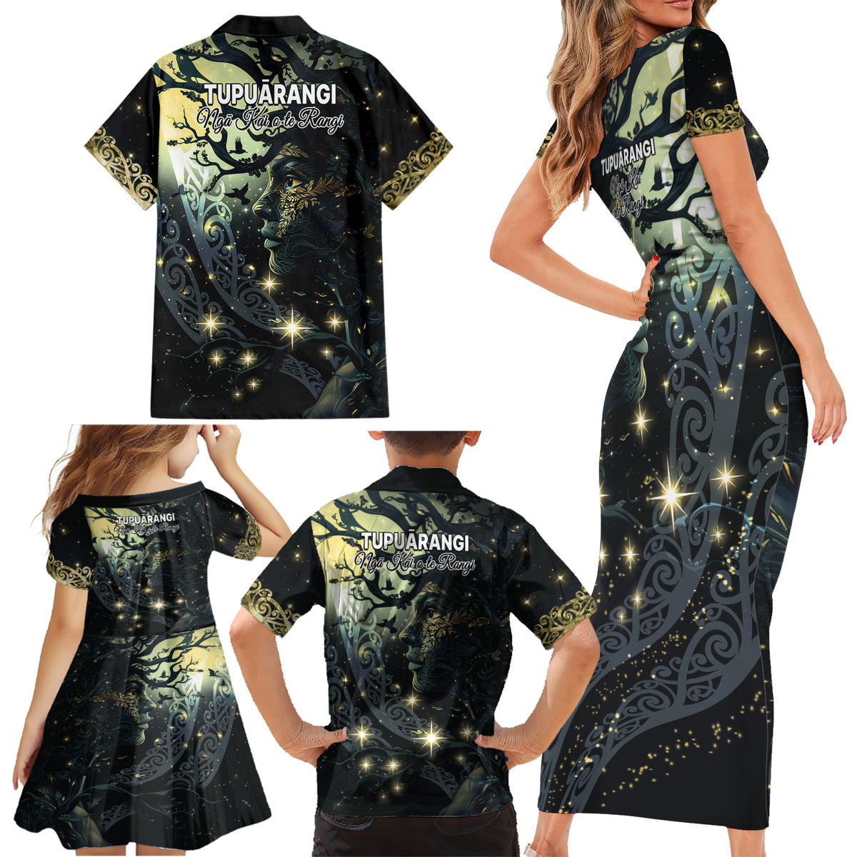New Zealand Matariki Tupuarangi Family Matching Short Sleeve Bodycon Dress and Hawaiian Shirt Ng Kai o te Rangi LT9 - Polynesian Pride