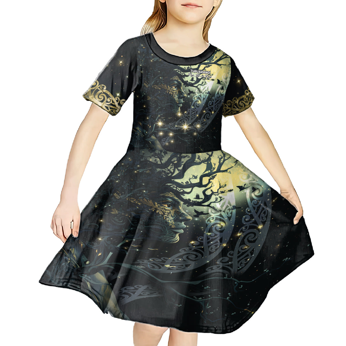 New Zealand Matariki Tupuarangi Kid Short Sleeve Dress Ng Kai o te Rangi LT9 - Polynesian Pride