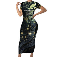 New Zealand Matariki Tupuarangi Short Sleeve Bodycon Dress Ng Kai o te Rangi LT9 Long Dress Art - Polynesian Pride