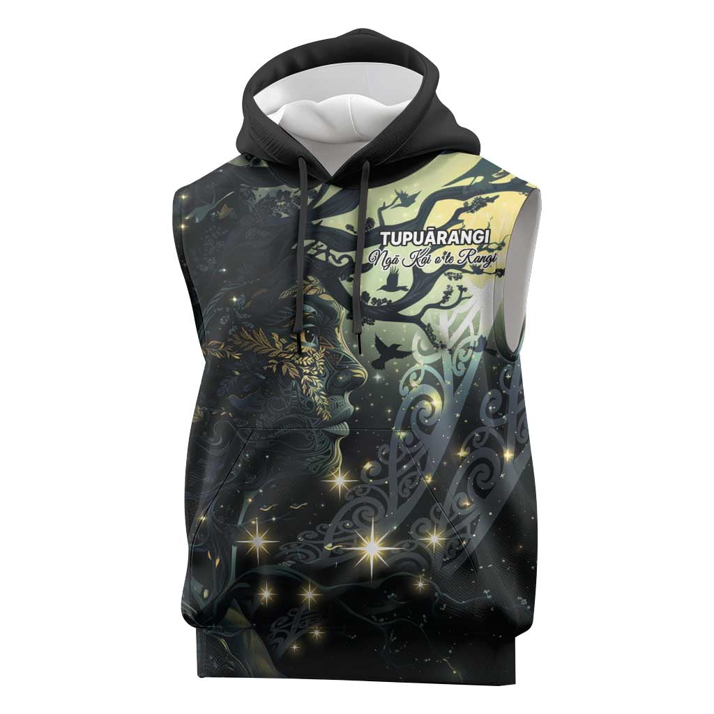 New Zealand Matariki Tupuarangi Sleeveless Hoodie Ng Kai o te Rangi LT9 Black - Polynesian Pride