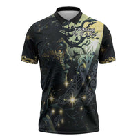 New Zealand Matariki Tupuarangi Zipper Polo Shirt Ng Kai o te Rangi LT9 Black - Polynesian Pride