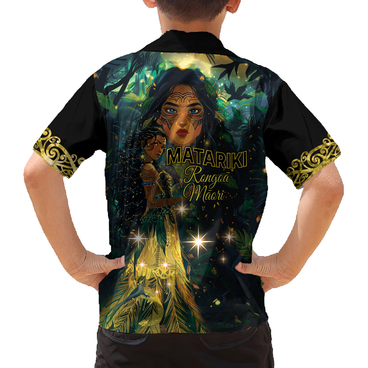 New Zealand Matariki Family Matching Off Shoulder Short Dress and Hawaiian Shirt Rongo Mori Wellbeing and Good Luck LT9 - Polynesian Pride