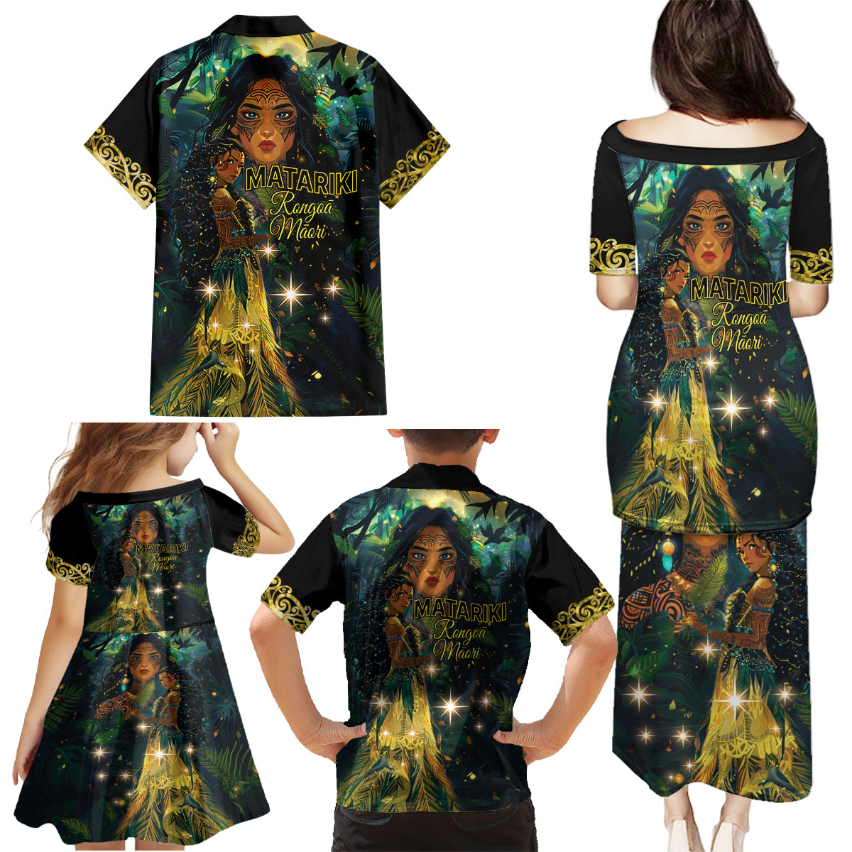New Zealand Matariki Family Matching Puletasi and Hawaiian Shirt Rongo Mori Wellbeing and Good Luck LT9 - Polynesian Pride