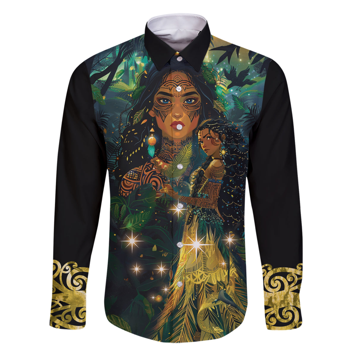 New Zealand Matariki Family Matching Short Sleeve Bodycon Dress and Hawaiian Shirt Rongo Mori Wellbeing and Good Luck LT9 Dad's Shirt - Long Sleeve Art - Polynesian Pride