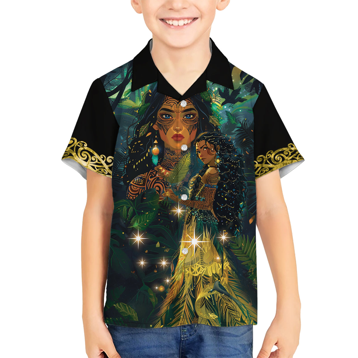 New Zealand Matariki Family Matching Short Sleeve Bodycon Dress and Hawaiian Shirt Rongo Mori Wellbeing and Good Luck LT9 Son's Shirt Art - Polynesian Pride