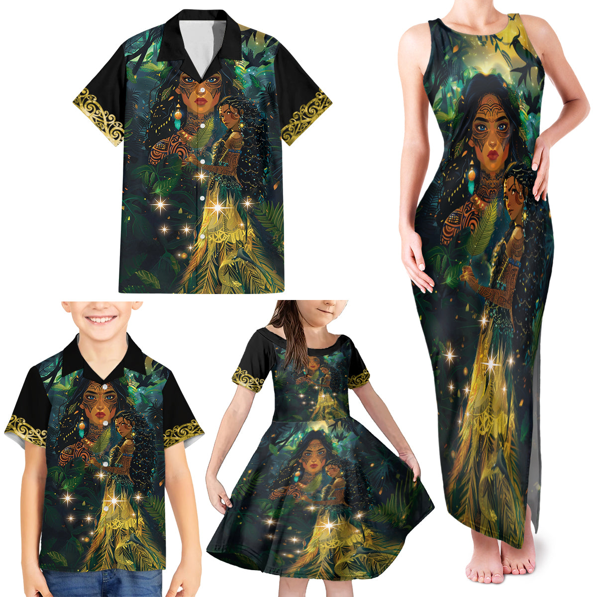 New Zealand Matariki Family Matching Tank Maxi Dress and Hawaiian Shirt Rongo Mori Wellbeing and Good Luck LT9 - Polynesian Pride